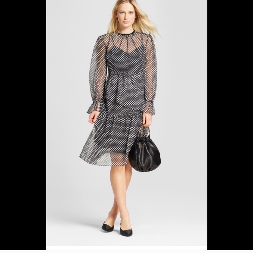 Polka Dot Asymmetrical Ruffle Midi Dress